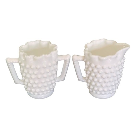 Fenton Creamer Sugar Hobnail Milk Glass Daisy Button Pattern 3" x 3.5" Vintage - Picture 5 of 5